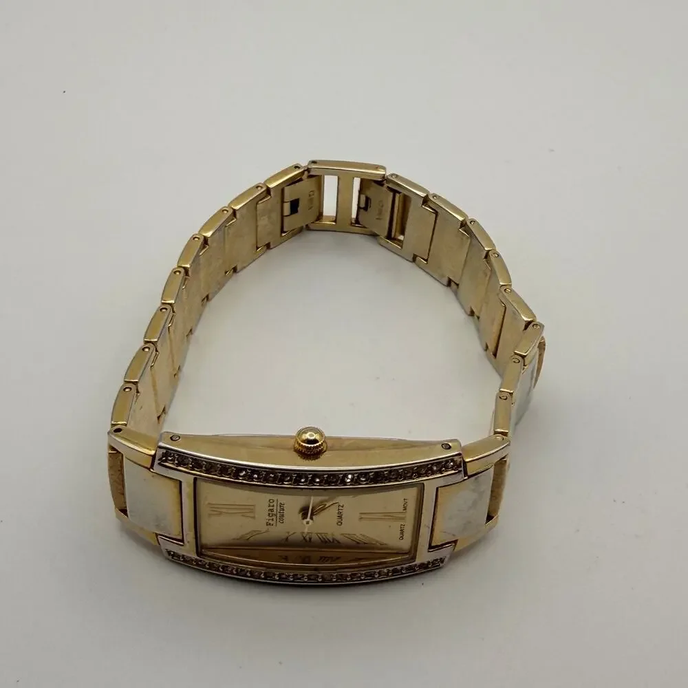 Elegant Figaro Couture Gold-Tone Rectangular Quartz Watch Working New Battery
